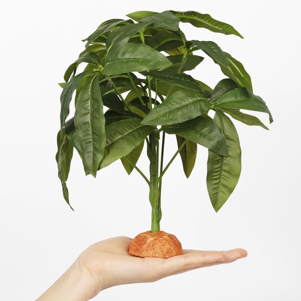 WOLEDOE Fake Green Money Tree Plant, Reptile Decor for Terrarium, Crested Gecko Tank Accessories fit Leopard Gecko Bearded Drago